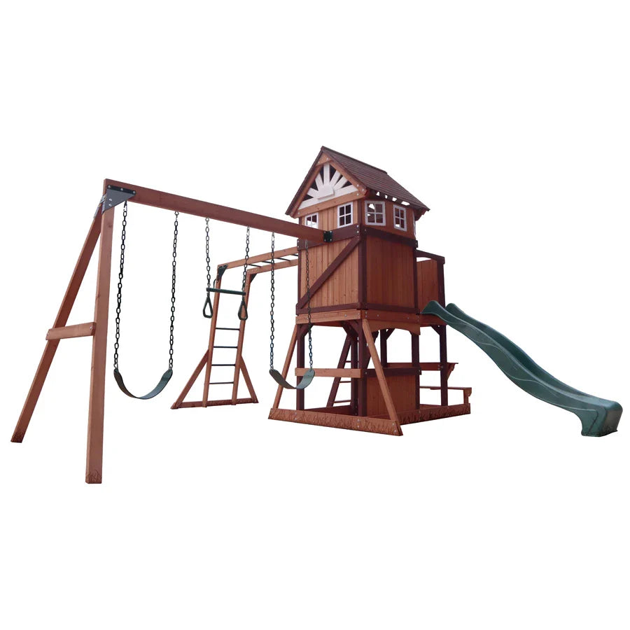 Mountpeak Vinson Massif Swing Set & Playhouse With Wooden Roof