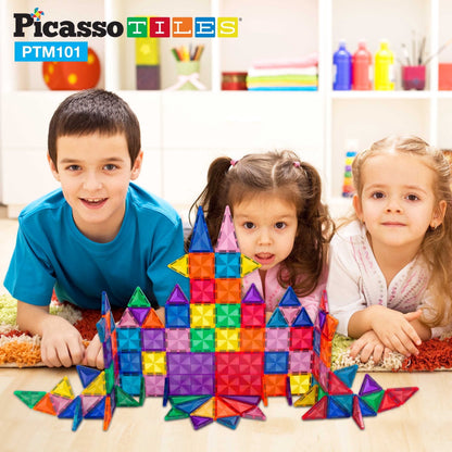 PicassoTiles Mini Diamond Magnetic Tiles 101 Piece Set