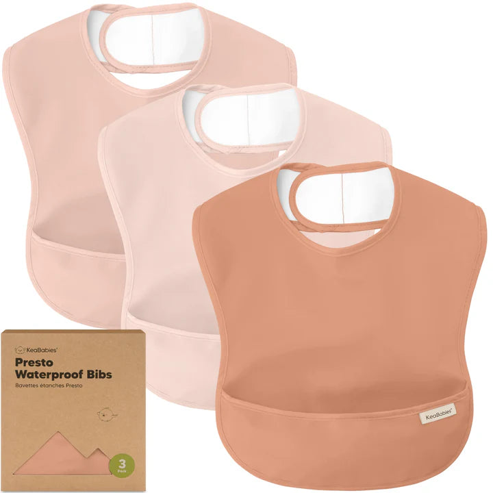 Keababies 3-Pack Presto Waterproof Bibs, Fawn