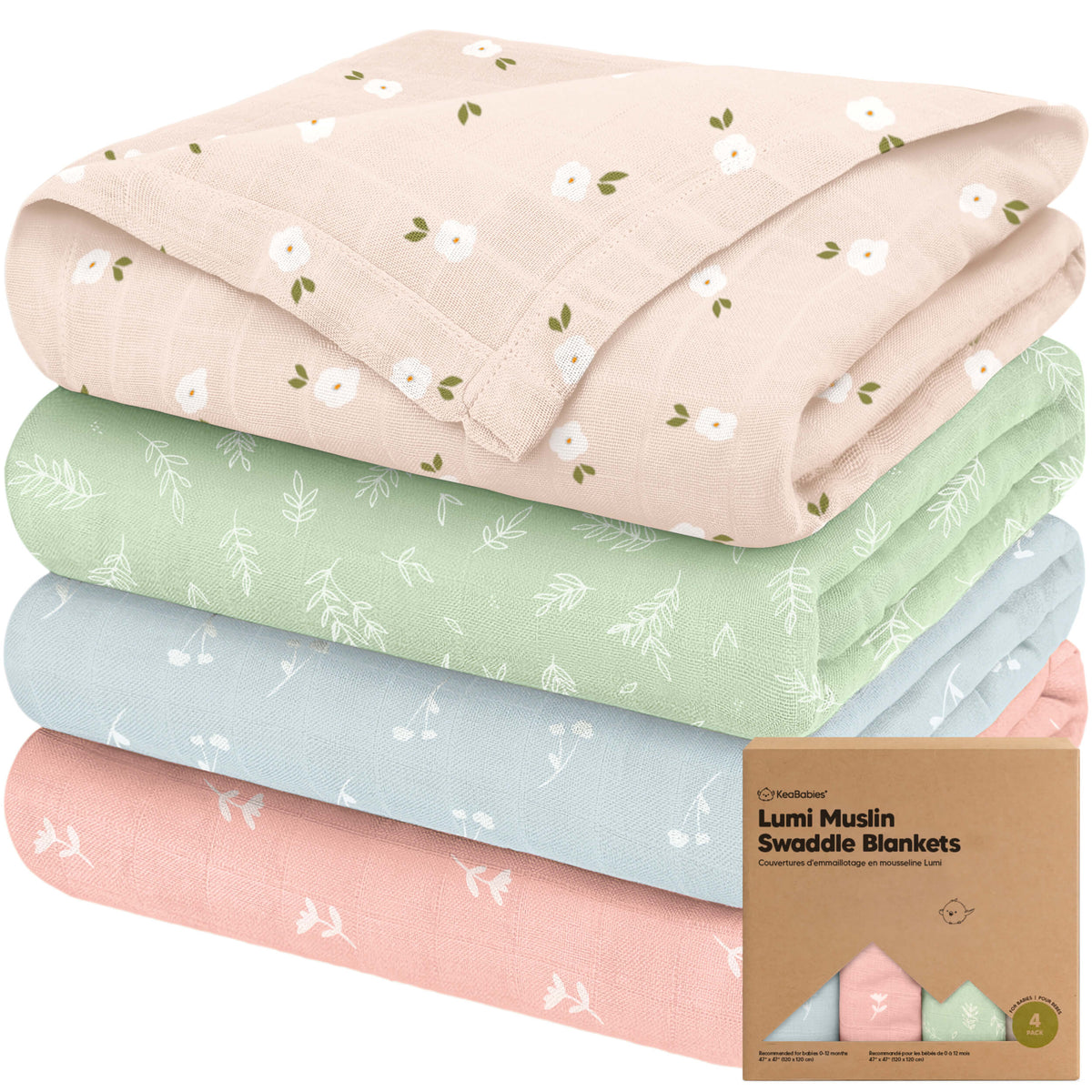 Keababies Lumi Muslin Swaddle Blankets (Bloom)