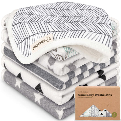 Keababies Cami Baby Washcloths (Grayscape, 10x10) - Pack of 6