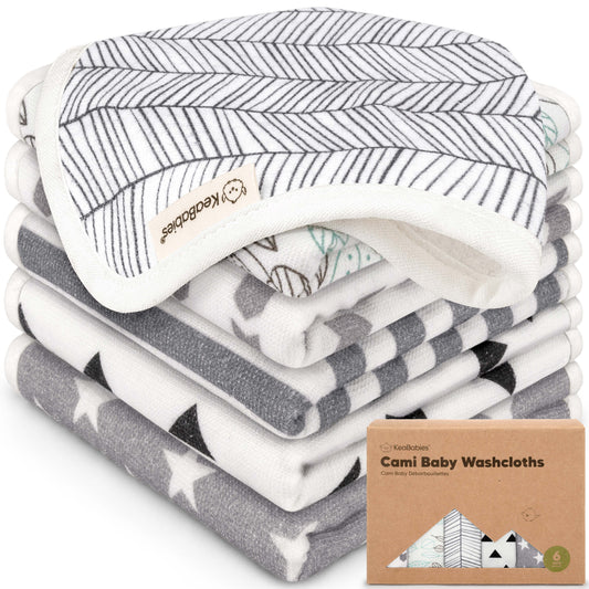 Keababies Cami Baby Washcloths (Grayscape, 10x10) - Pack of 6