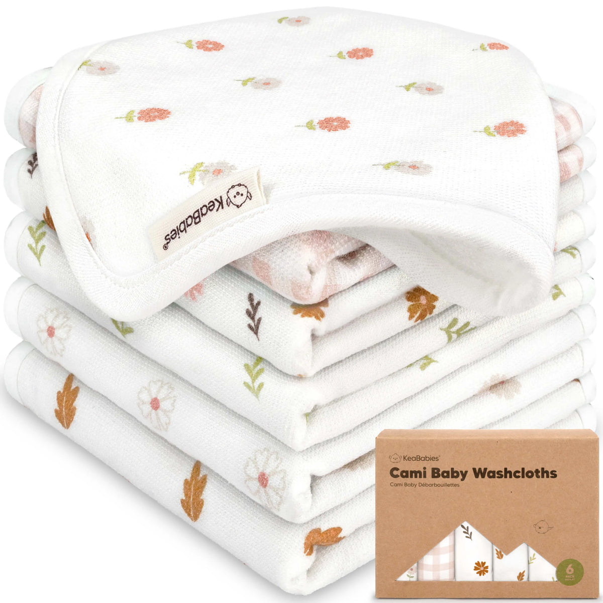 Keababies Cami Baby Washcloths (Petals, 10x10) - Pack of 6