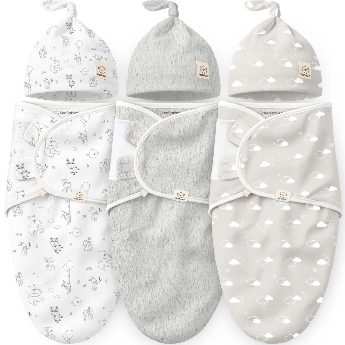 Keababies Soothe Swaddle Wraps with Knot Hats (Aspire) - Pack of 3