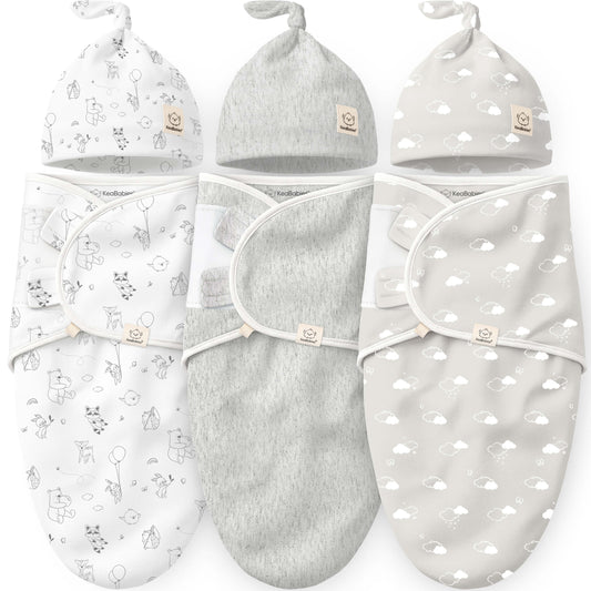 Keababies Soothe Swaddle Wraps with Knot Hats (Aspire) - Pack of 3
