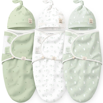 Keababies Soothe Swaddle Wraps with Knot Hats (Bunnies) - Pack of 3