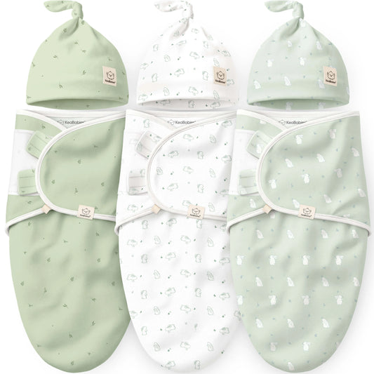 Keababies Soothe Swaddle Wraps with Knot Hats (Bunnies) - Pack of 3