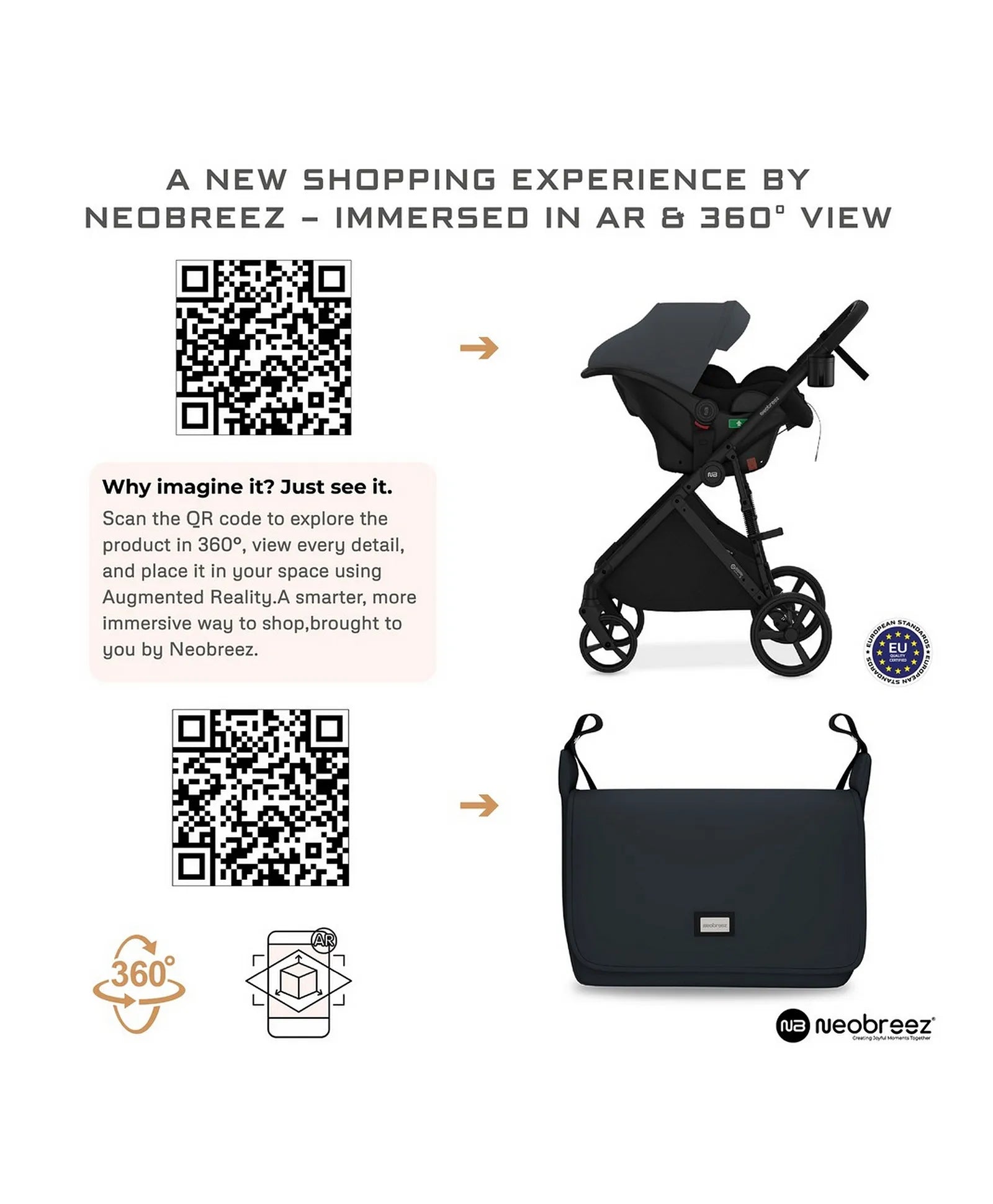 Neobreez Hexa 3X 3-In-1 Travel System Pram Stroller & Baby Car Seat