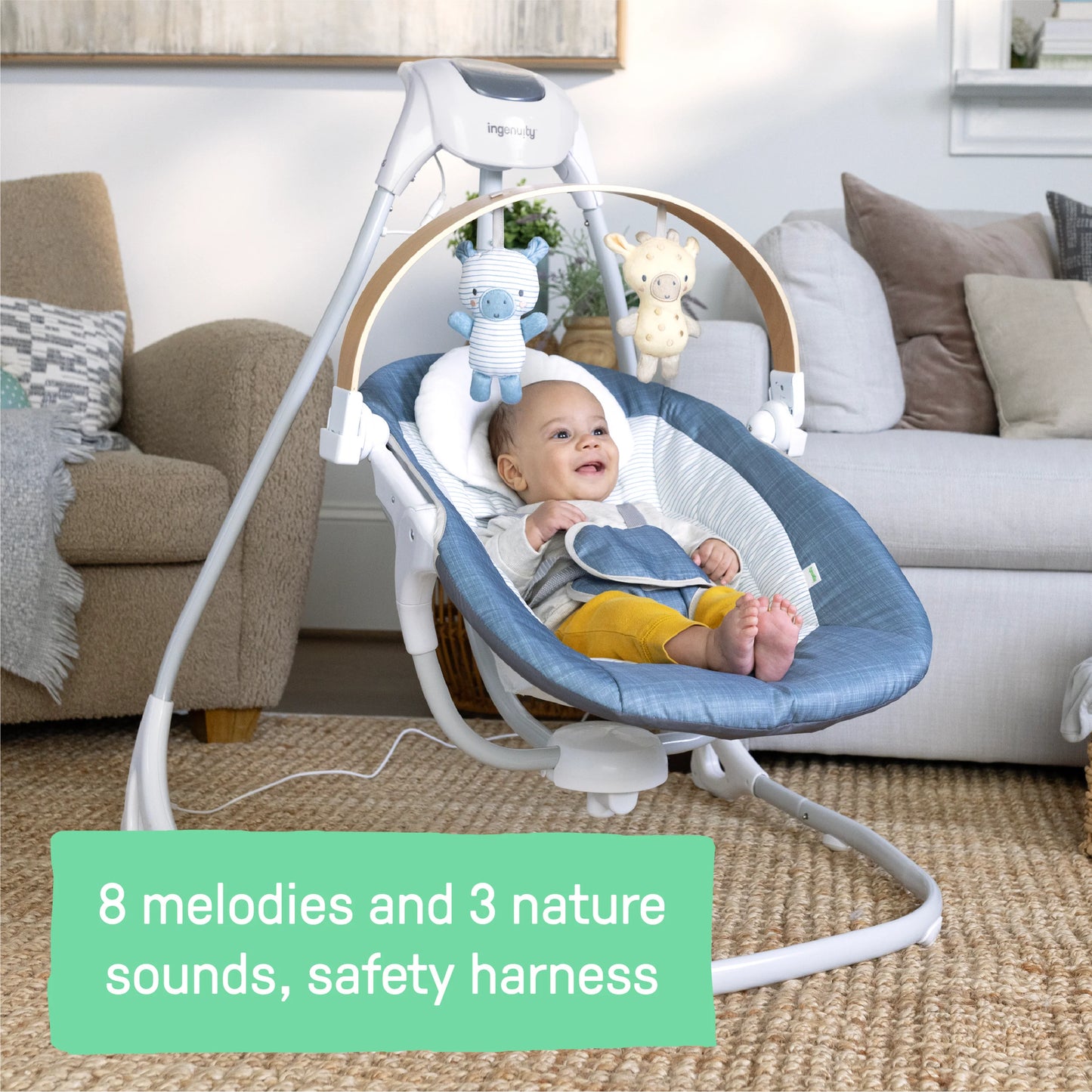 Ingenuity أرجوحة هزازة مهدّئة مدمجة لراحة بسيطة