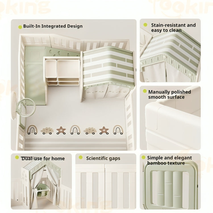 Little Toddlers Little Toddler Amusement Park With Kids' Playhouse, Slide, Basketball Hoop - Storage Bins -Mint Green - Off White