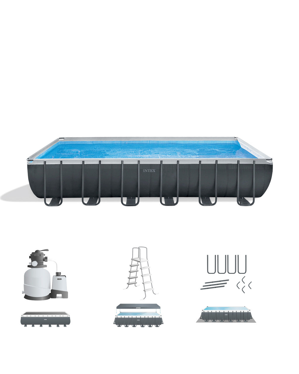 Intex Ultra Xtr Rectangular Pool Set (Sand Filter Pump, Safety Ladder, Ground Cloth, Cover | 24'X12'X52 ).
