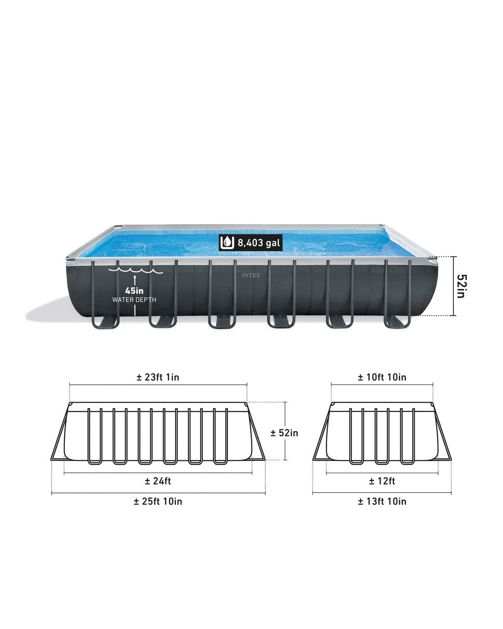 Intex Ultra Xtr Rectangular Pool Set (Sand Filter Pump, Safety Ladder, Ground Cloth, Cover | 24'X12'X52 ).