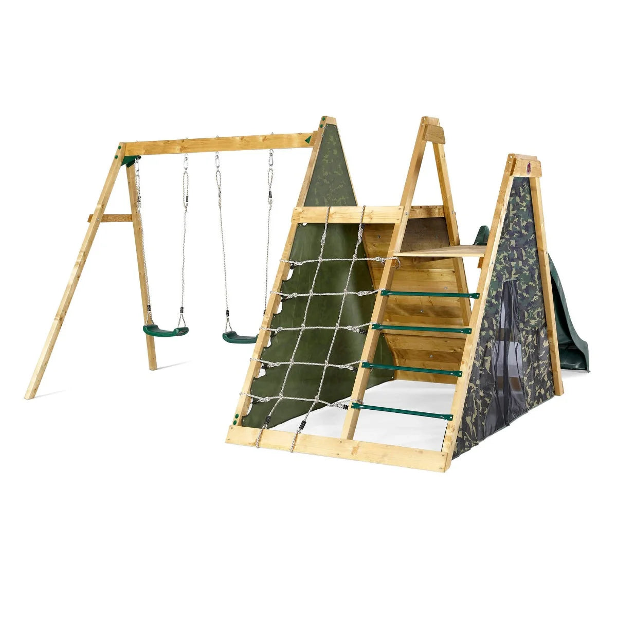 Plum - Climbing Pyramid Wooden Playset with Slide & Den