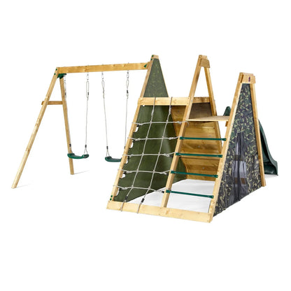 Plum - Climbing Pyramid Wooden Playset with Slide & Den
