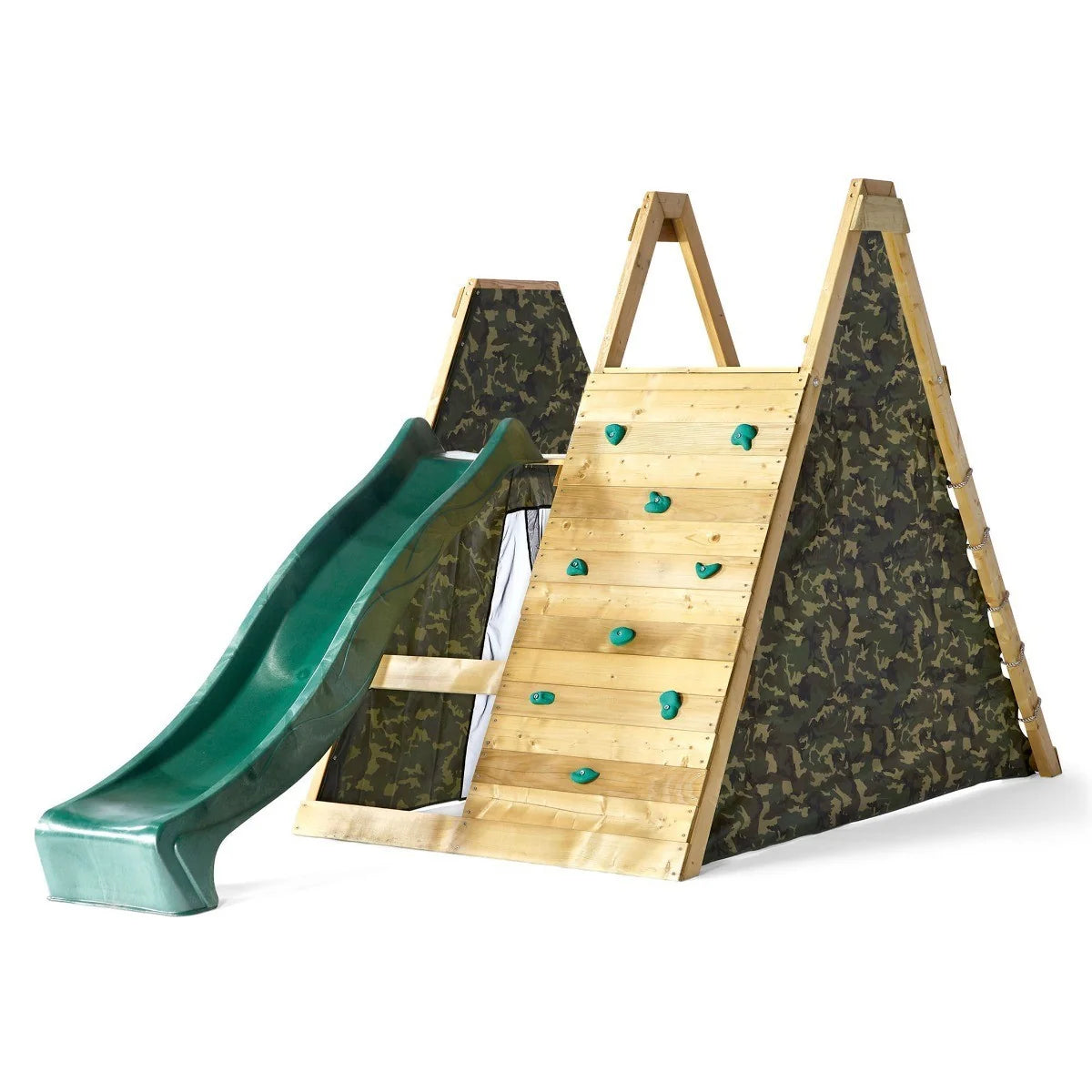 Plum - Climbing Pyramid Wooden Playset with Slide & Den