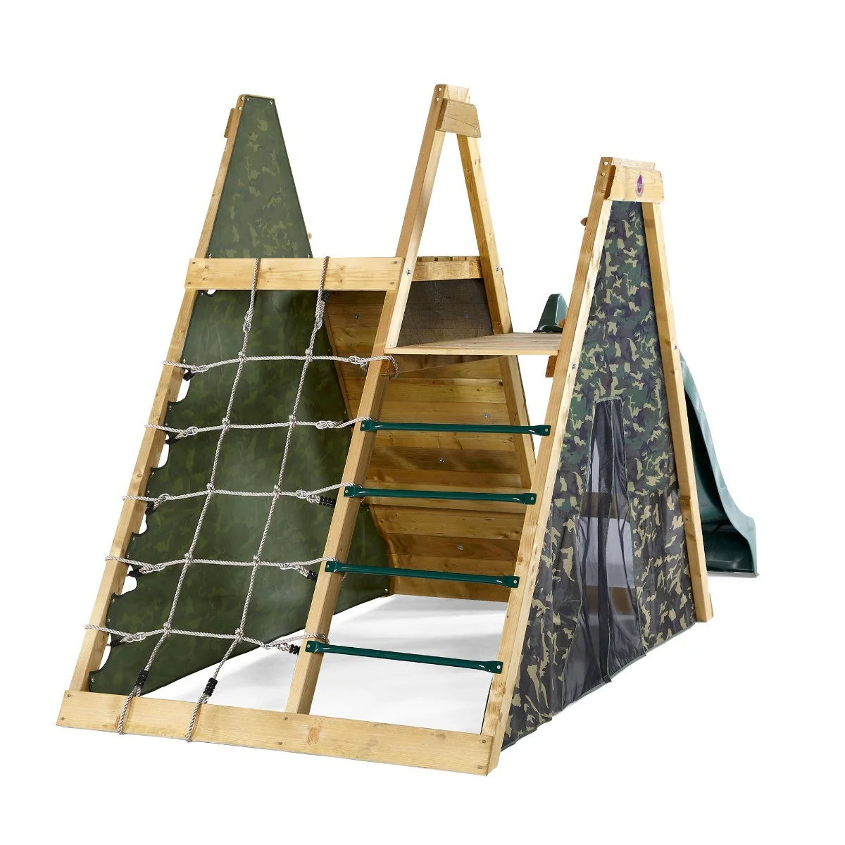 Plum - Climbing Pyramid Wooden Playset with Slide & Den
