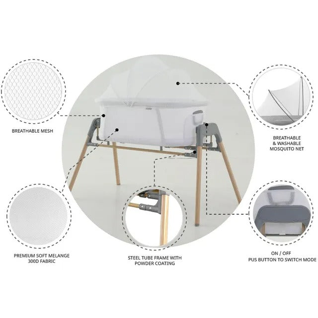 Teknum 3-in-1 Baby Cradle Bassinet With Mosquito Net – White.