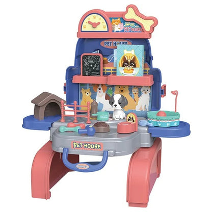 Little Story Role Play Pet House Toy Set School Bag – 26pcs, Blue