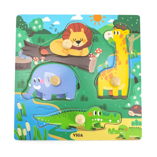 Viga Wooden Knob Puzzle (Wild Animals)