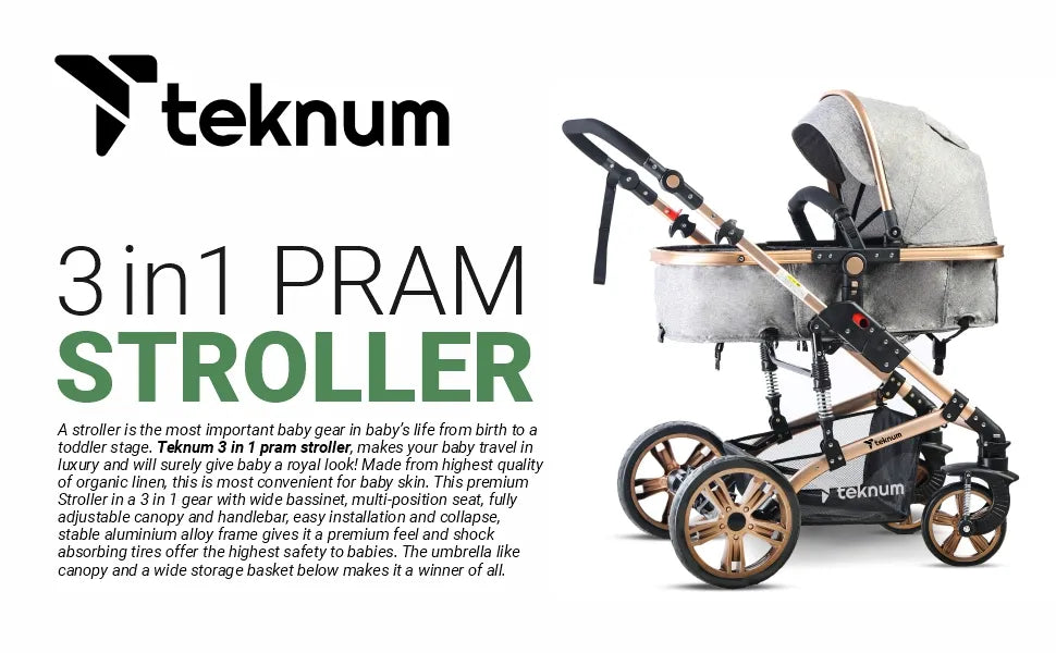 Teknum 3-In-1 Pram Stroller (Black)