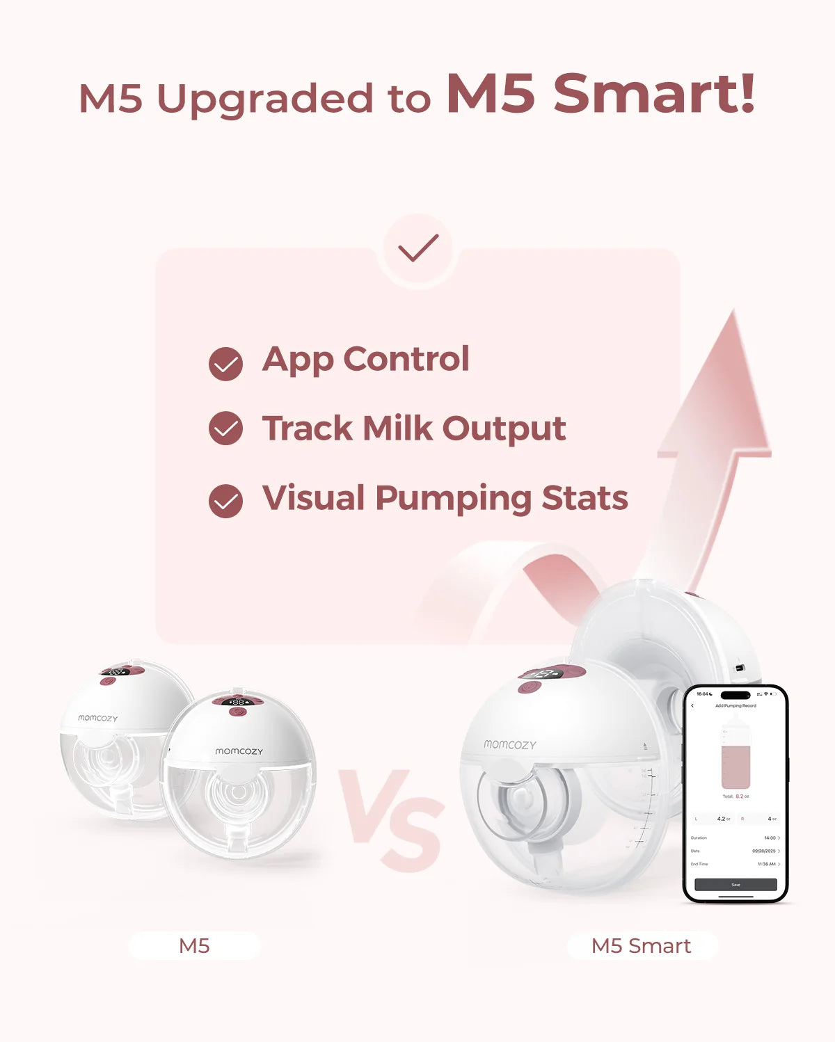 Momcozy M5 Smart Wearable Breast Pump – Upgraded with App Control (Grey)
