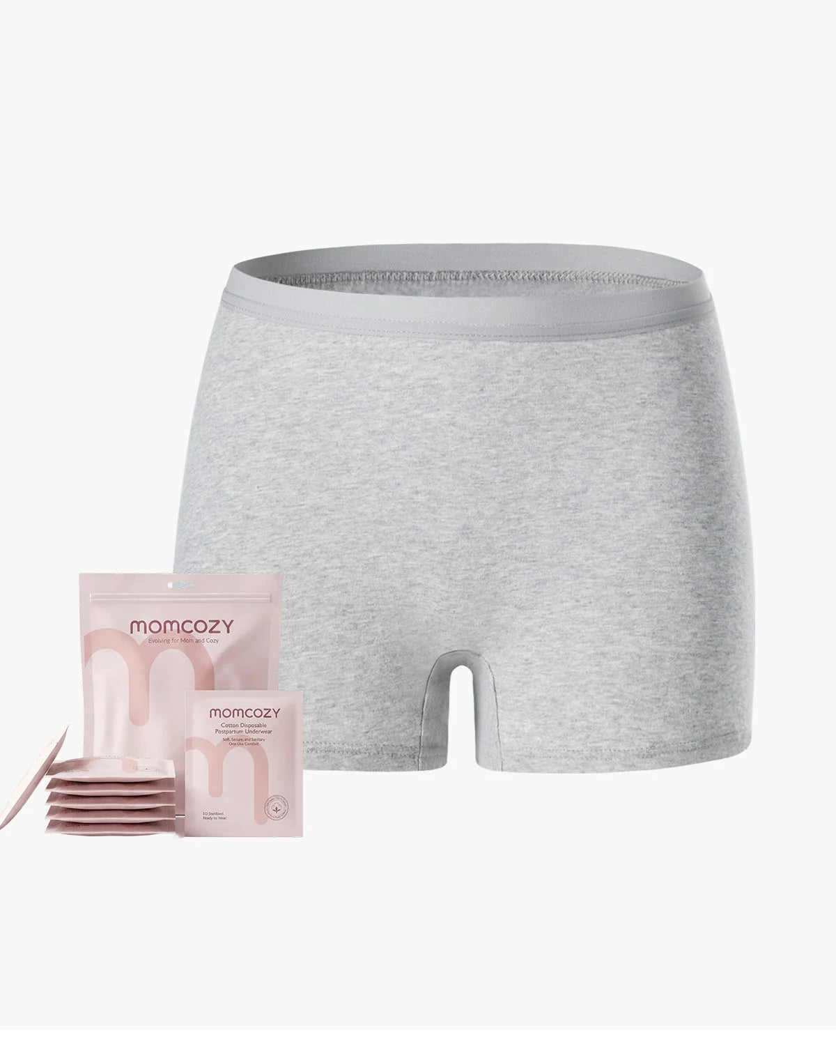 Momcozy 100% Cotton Disposable Postpartum Boy Shorts (Grey, Medium) - Pack of 7