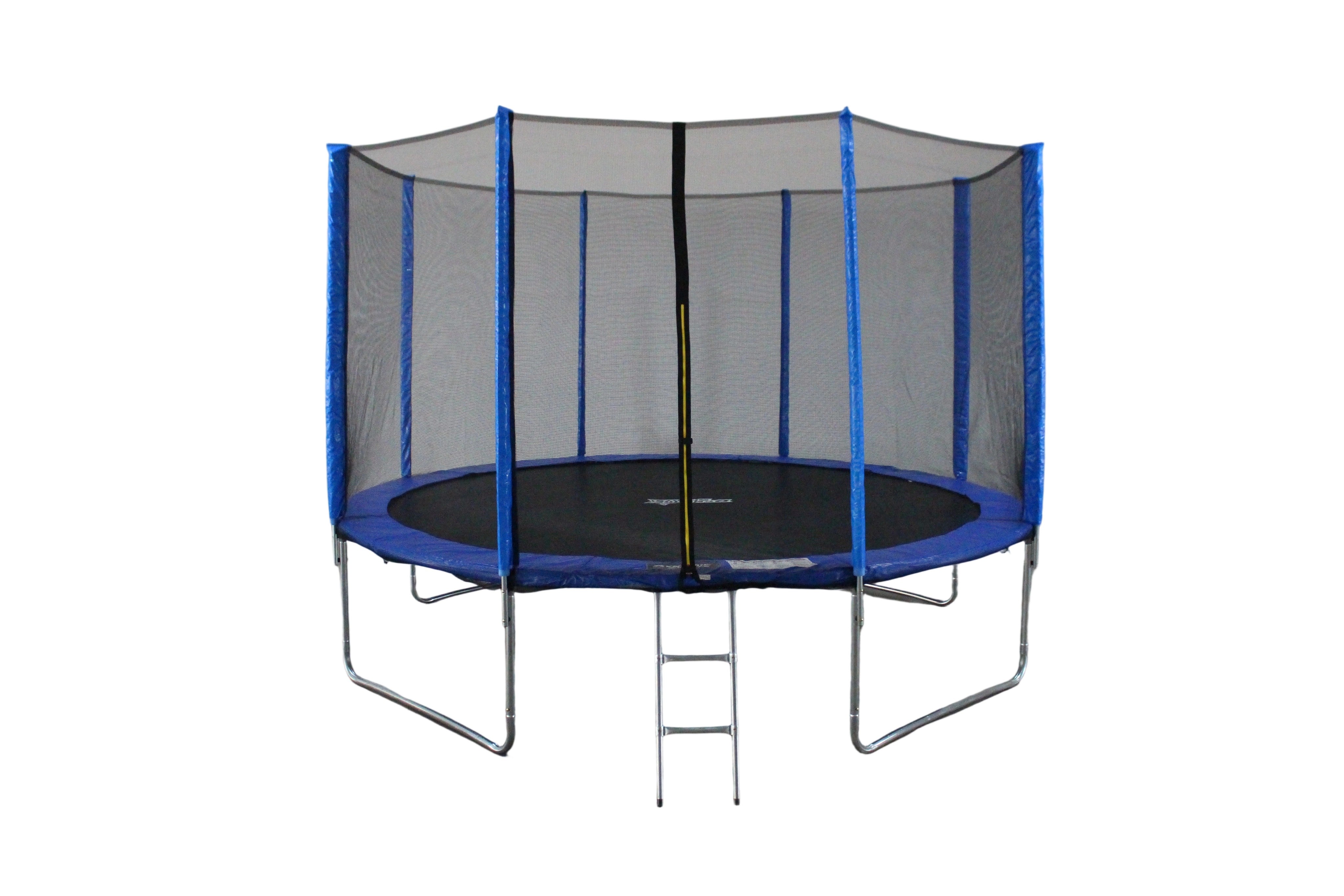 Fun Jump 12 Ft Blue Trampoline With Outside Short Pole Safety Net and Ladder
