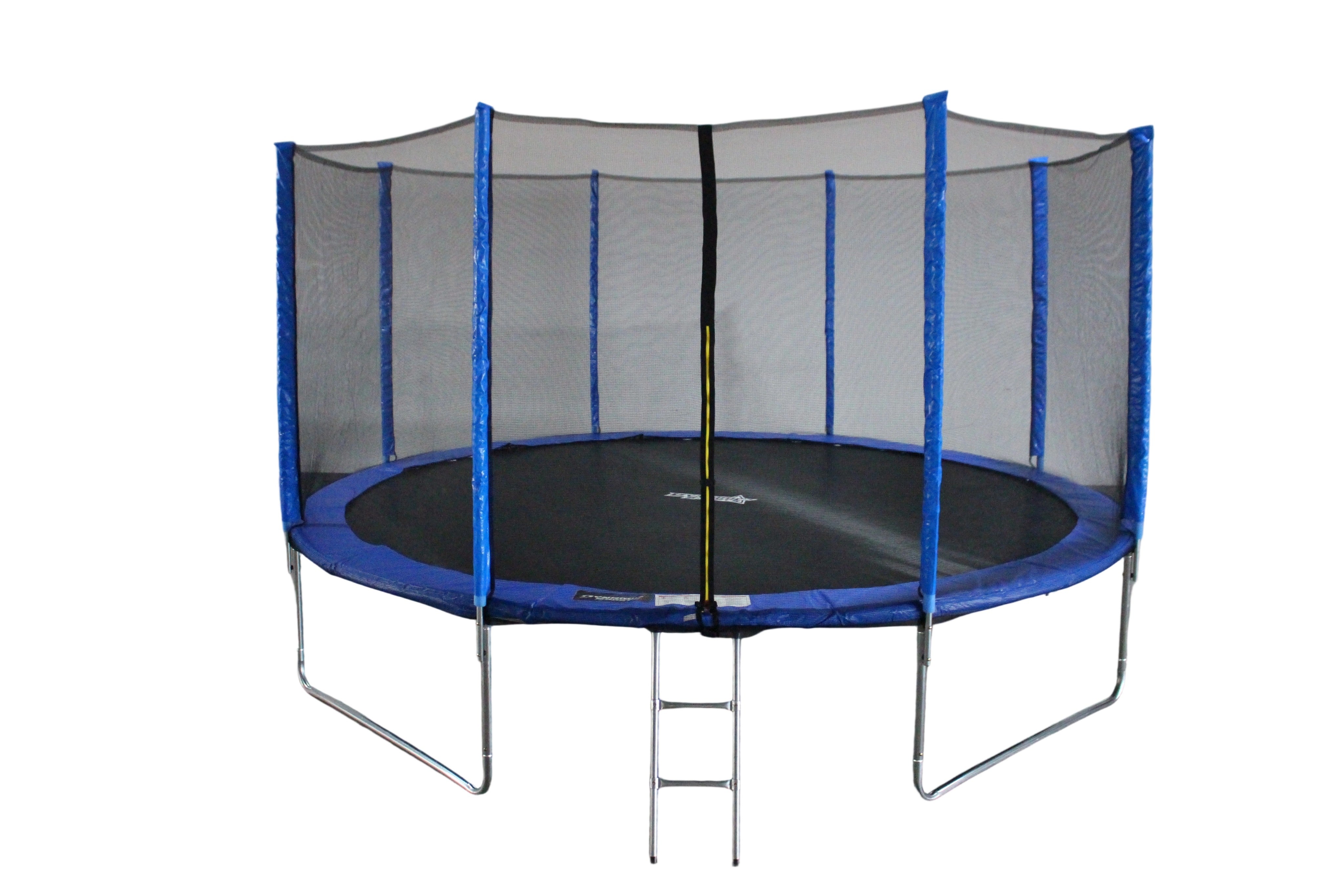 Fun Jump 14 Ft Blue Trampoline With Outside Short Pole Safety Net and Ladder
