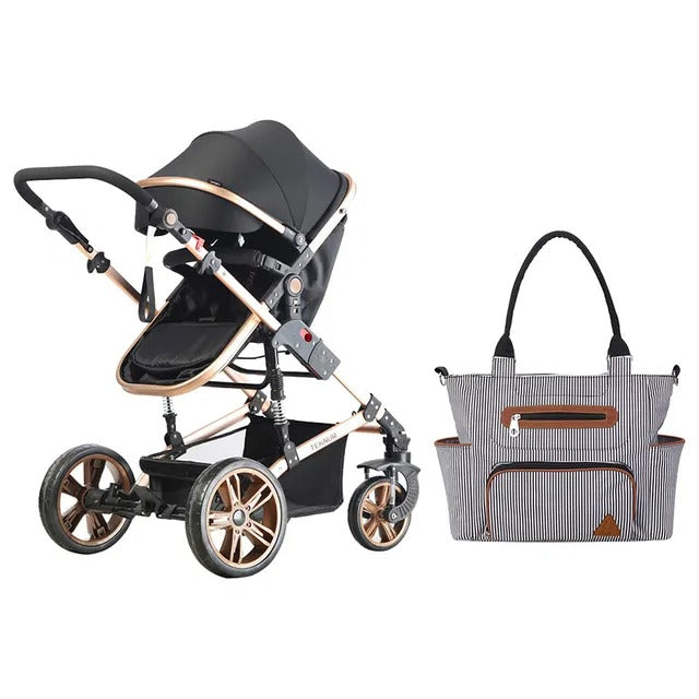 Teknum 3-in-1 Pram Stroller & Diaper Bag Bundle – Black