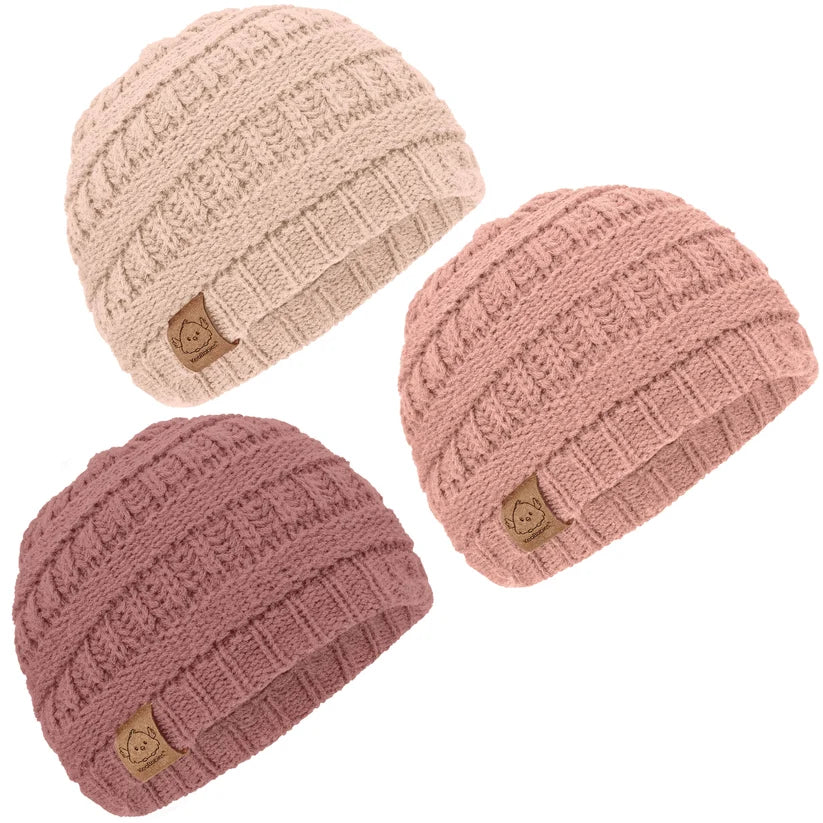 KeaBabies Warmzy Baby Beanies – 3-Pack (Tea Rose)
