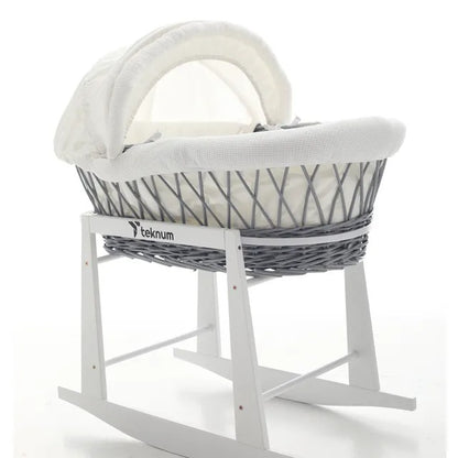 Teknum Wicker Moses Basket With Waffle Beddings & Stand – Grey
