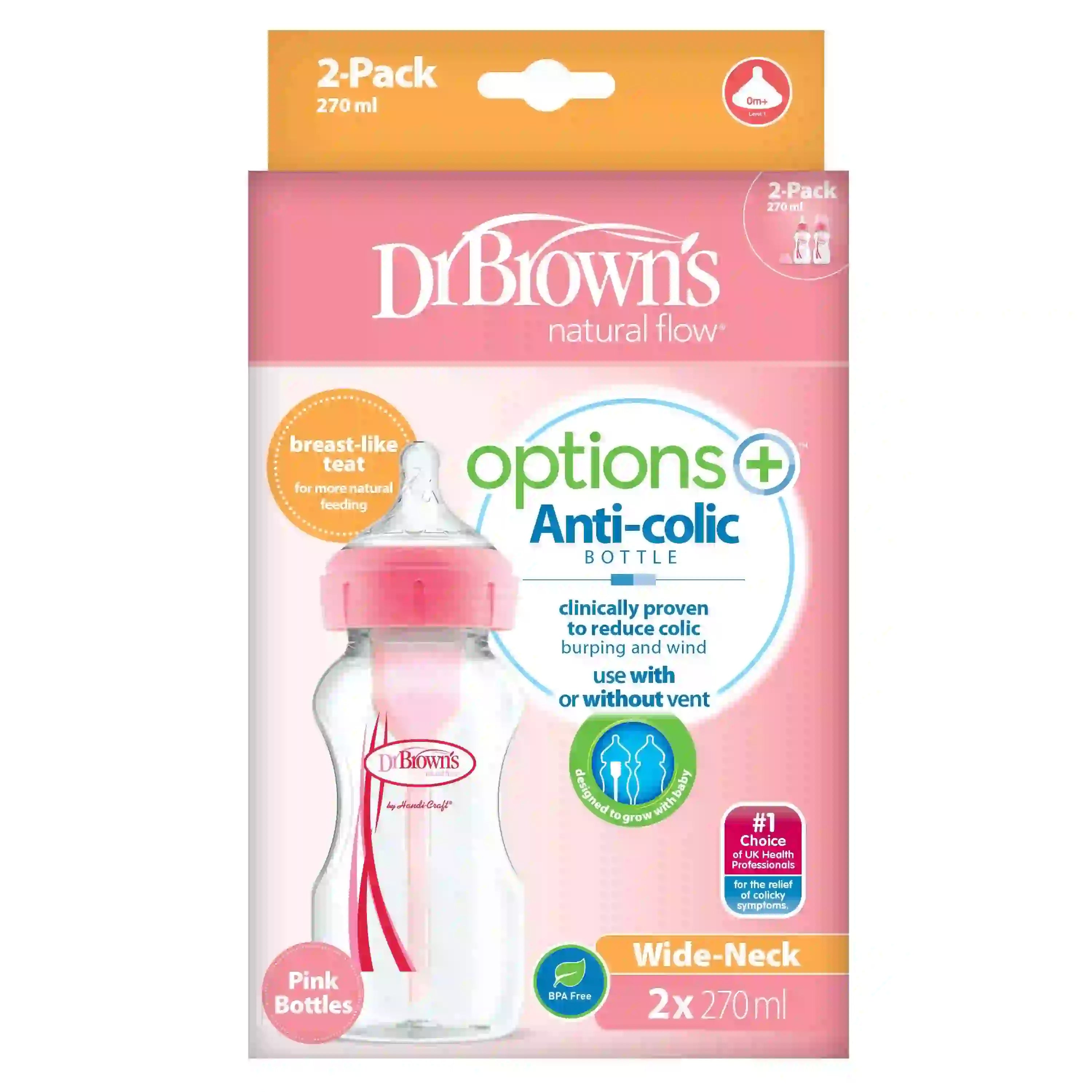Dr. Brown's Wide Neck Options + Bottle (270ml) - Pack of 2