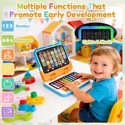 Richgv - 2-in-1 Kids Educational Learning Laptop & Tablet with Lights, Music & Interactive Activities - Blue