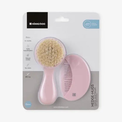 Kikkaboo - Hedge Hugs Comb & Brush With Natural Bristles - Pink