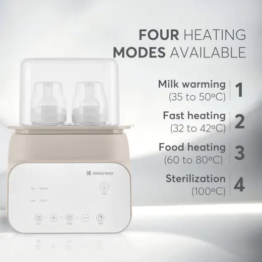 Kikkaboo - Handy 4-In-1 Double Baby Bottle Warmer & Sterilizer - Beige