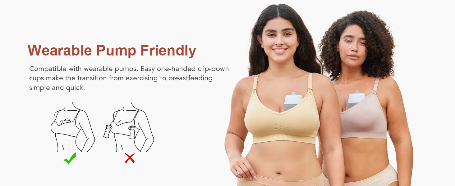 Hofish Maternity Nursing Bra for Breastfeeding Pregnancy Deep V Neck Wireless Bra with Extenders & Clips - Pack of 3
