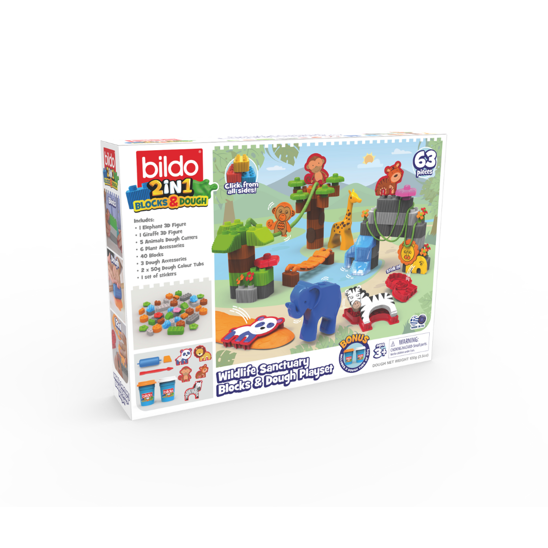 BILDO - School Play'n'Learn 2-In-1 Blocks & Dough Set - 53 Pieces