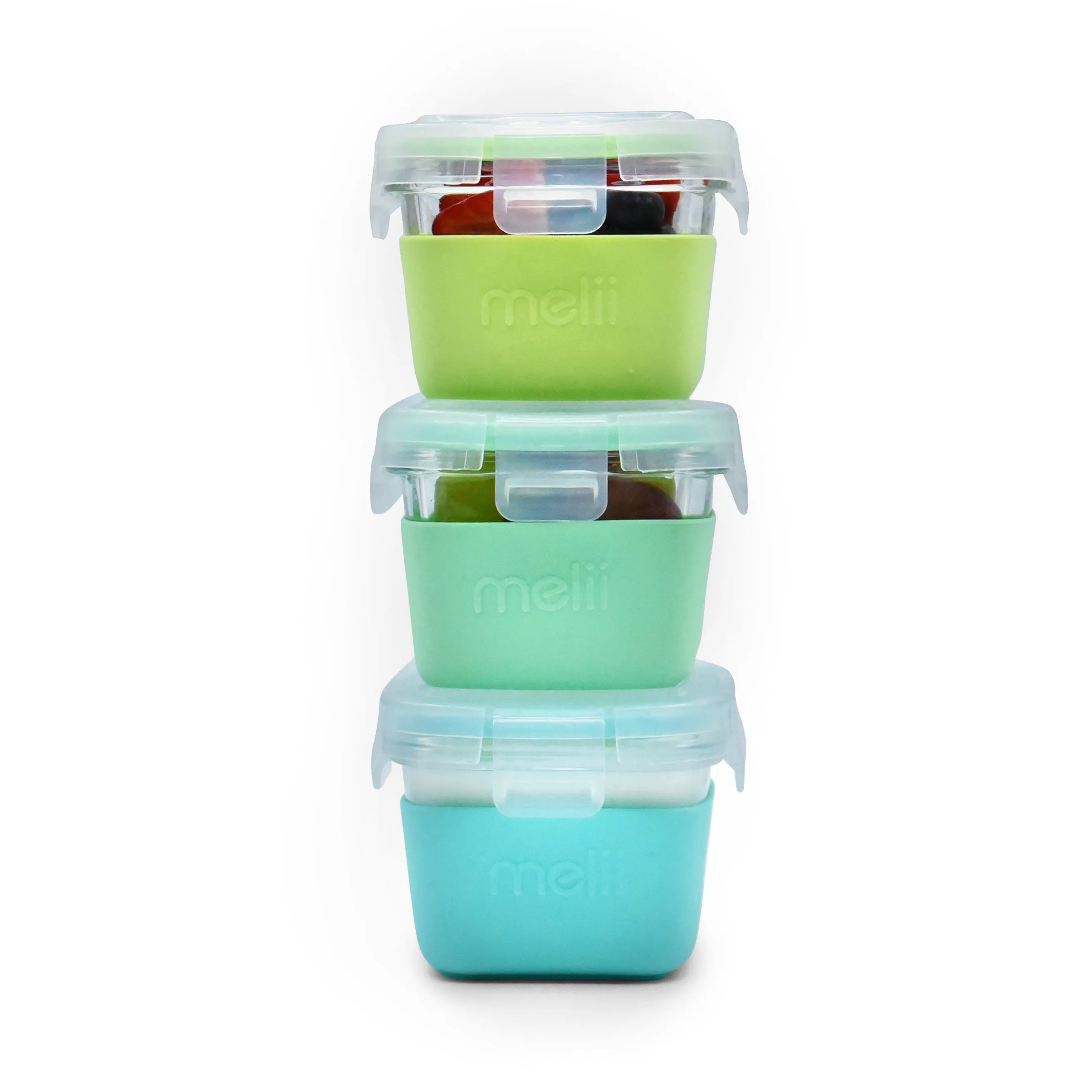 Melii Glass Food Storage Containers With Silicone Sleeve - Pack of 3 (160 ml)