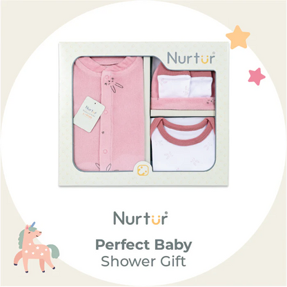 Nurtur 4-Piece Newborn Gift Set - Cotton Sleeper & Bodysuit