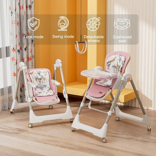 Teknum 5-in-1 Convertible Swing And High Chair – Pink.