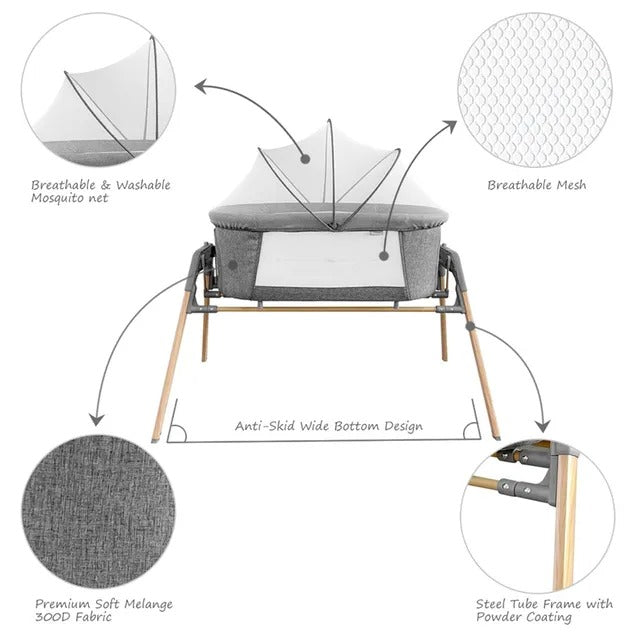 Teknum 3-in-1 Baby Rocker Bassinet With Mosquito Net – Grey