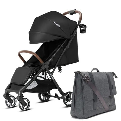 Teknum Travel Explorer 2 Auto-Fold Stroller & Men's Diaper Handbag Set – Black