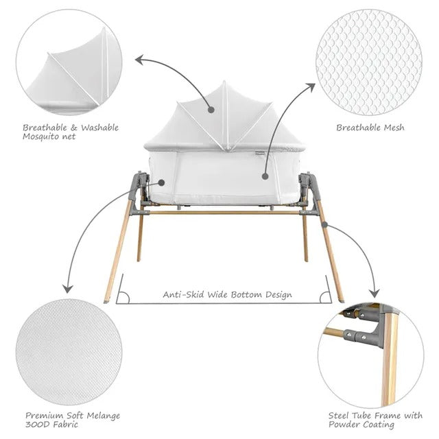 Teknum 3-in-1 Baby Cradle Bassinet With Mosquito Net – White.