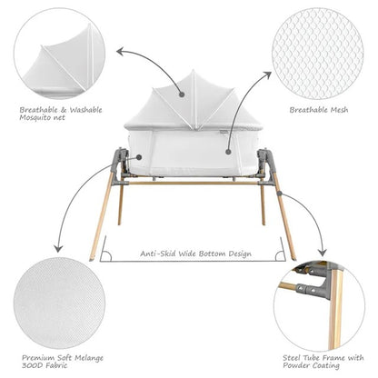 Teknum 3-in-1 Baby Cradle Bassinet With Mosquito Net – White.