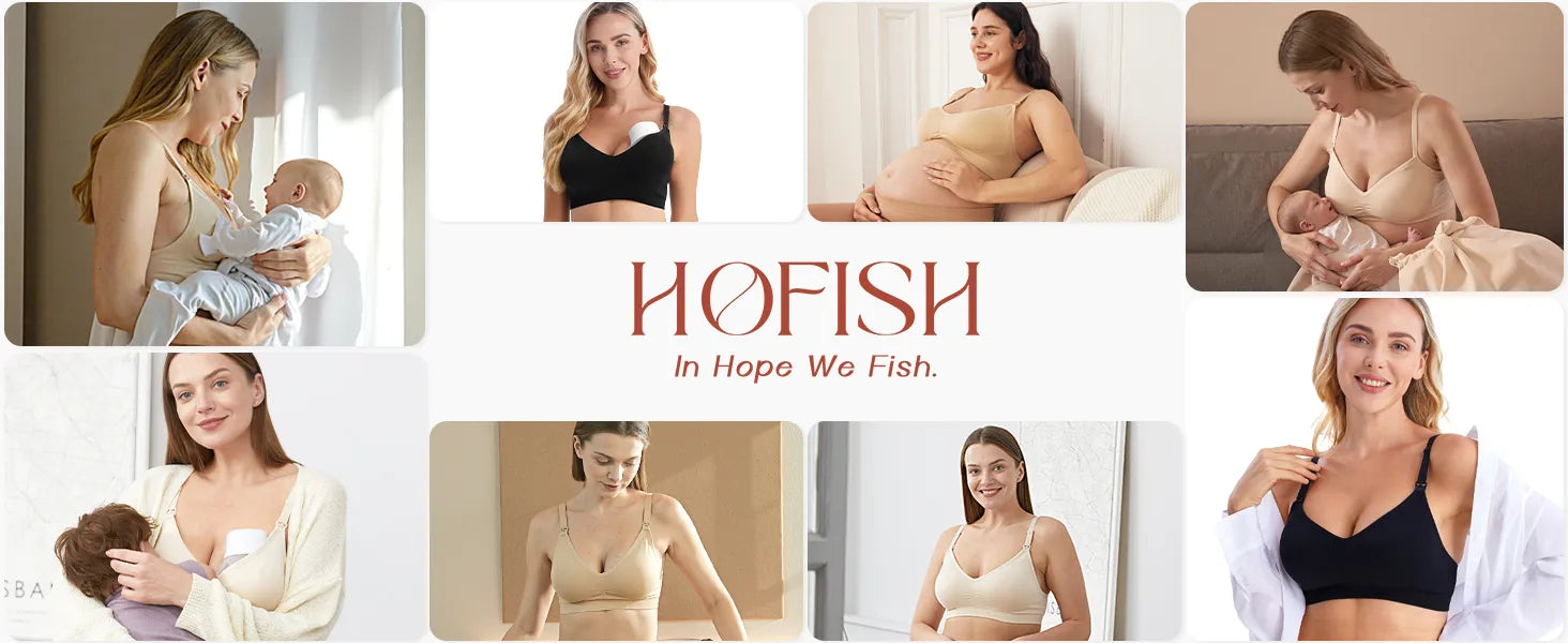 Hofish Maternity Nursing Bra for Breastfeeding Pregnancy Deep V Neck Wireless Bra with Extenders & Clips - Pack of 3