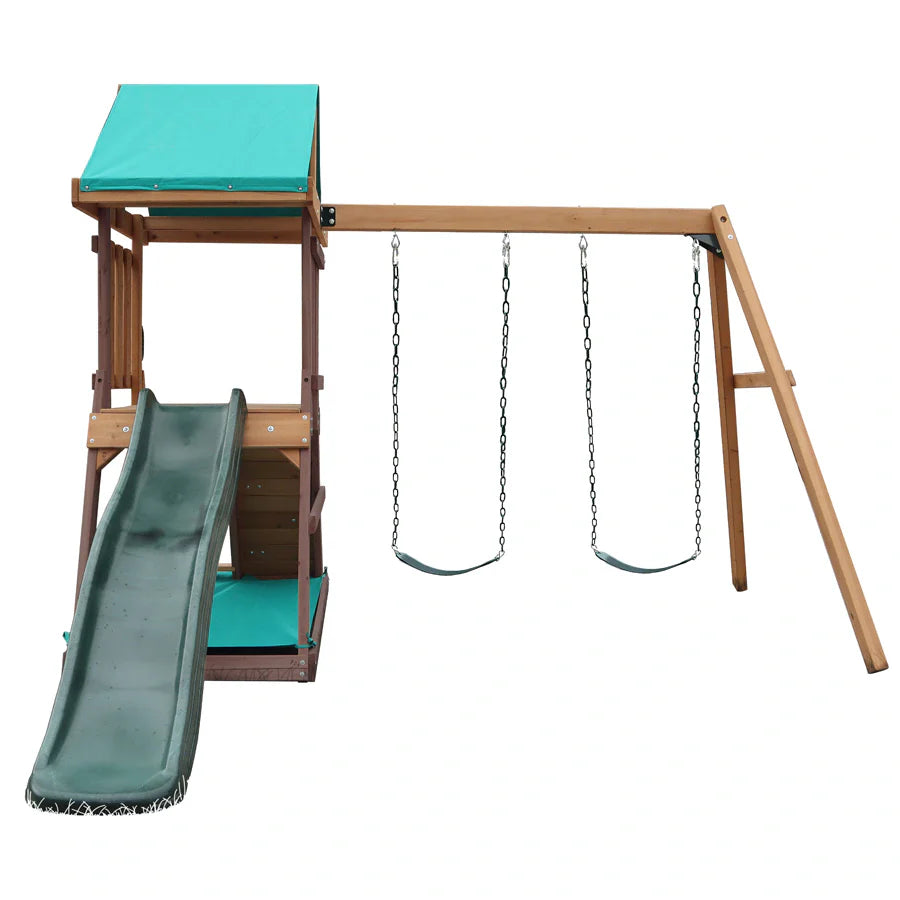 Mountpeak Matterhorn Swing Set & Playhouse (2.85m (length) x 2.63m (width) x 2.20m (depth))