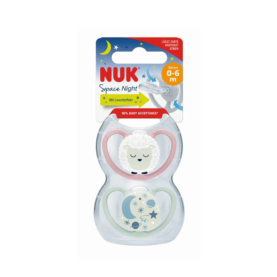 NUK Space Night Silicone Soother, 0-6 Months, 2 pcs