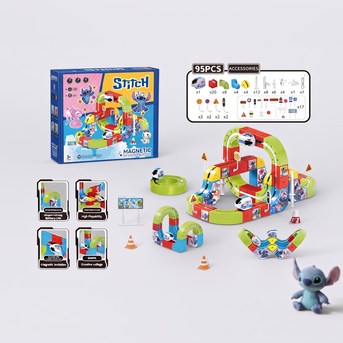 Stitch - 143-Piece Magnetic Train Track Building Set with Anti-Gravity Train