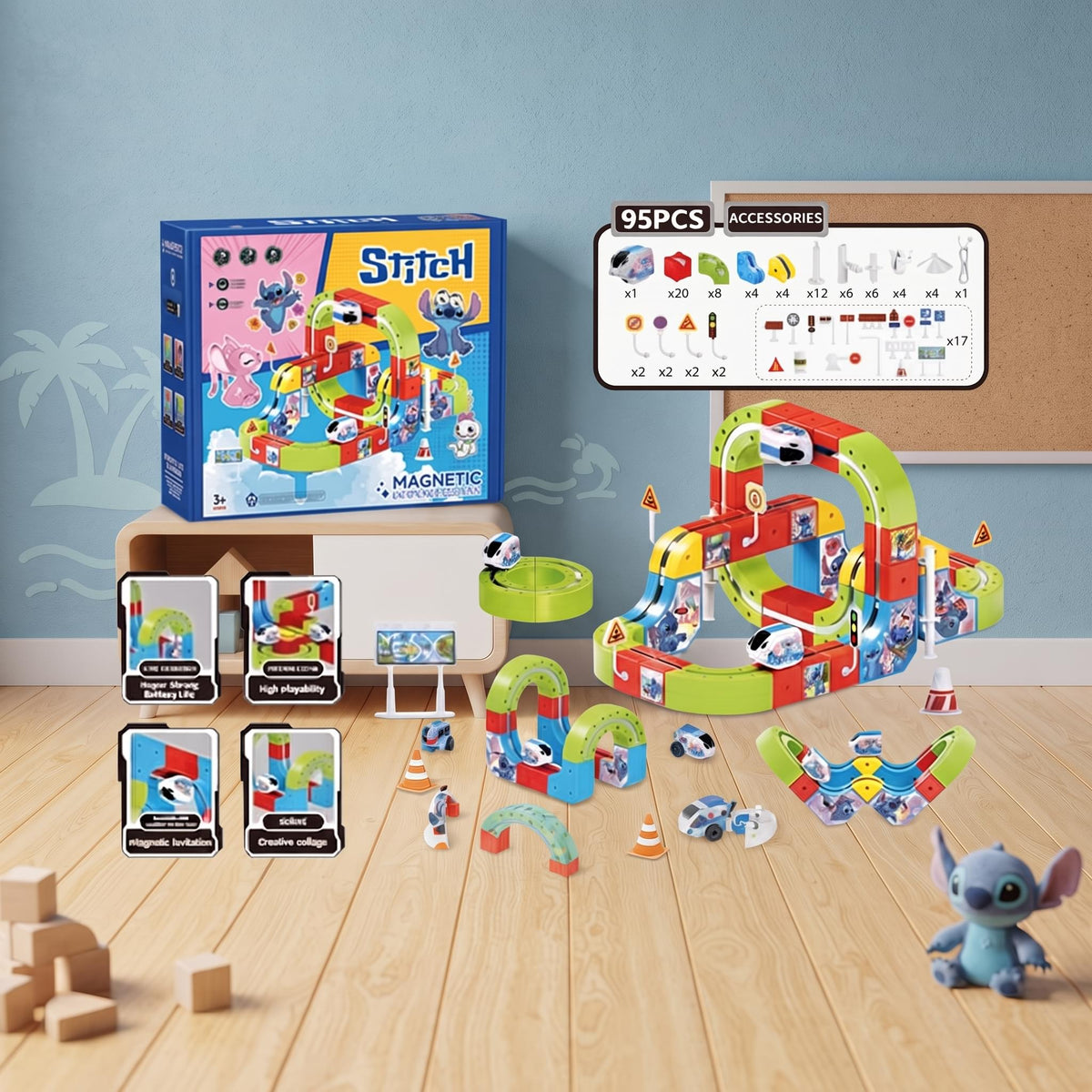 Stitch - 143-Piece Magnetic Train Track Building Set with Anti-Gravity Train