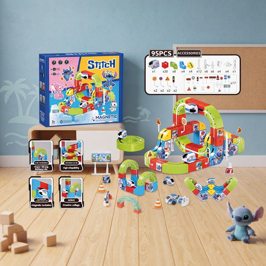 Stitch - 143-Piece Magnetic Train Track Building Set with Anti-Gravity Train